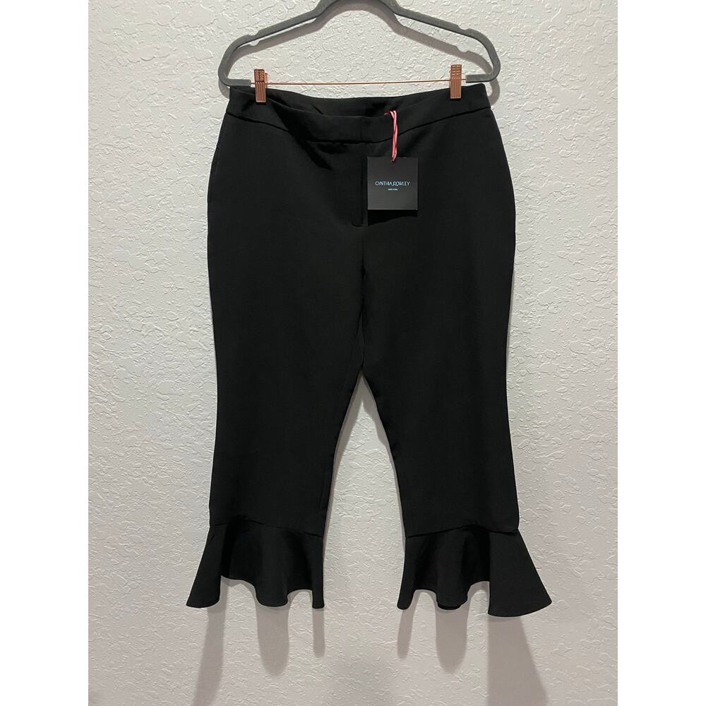 Cynthia Rowley Black Cropped Ruffle Hem Dressy Pants Sz 12 NWT